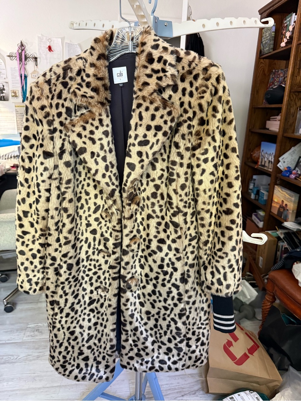 CAbi Leopard-Print Faux Fur Coat in Beige and Black